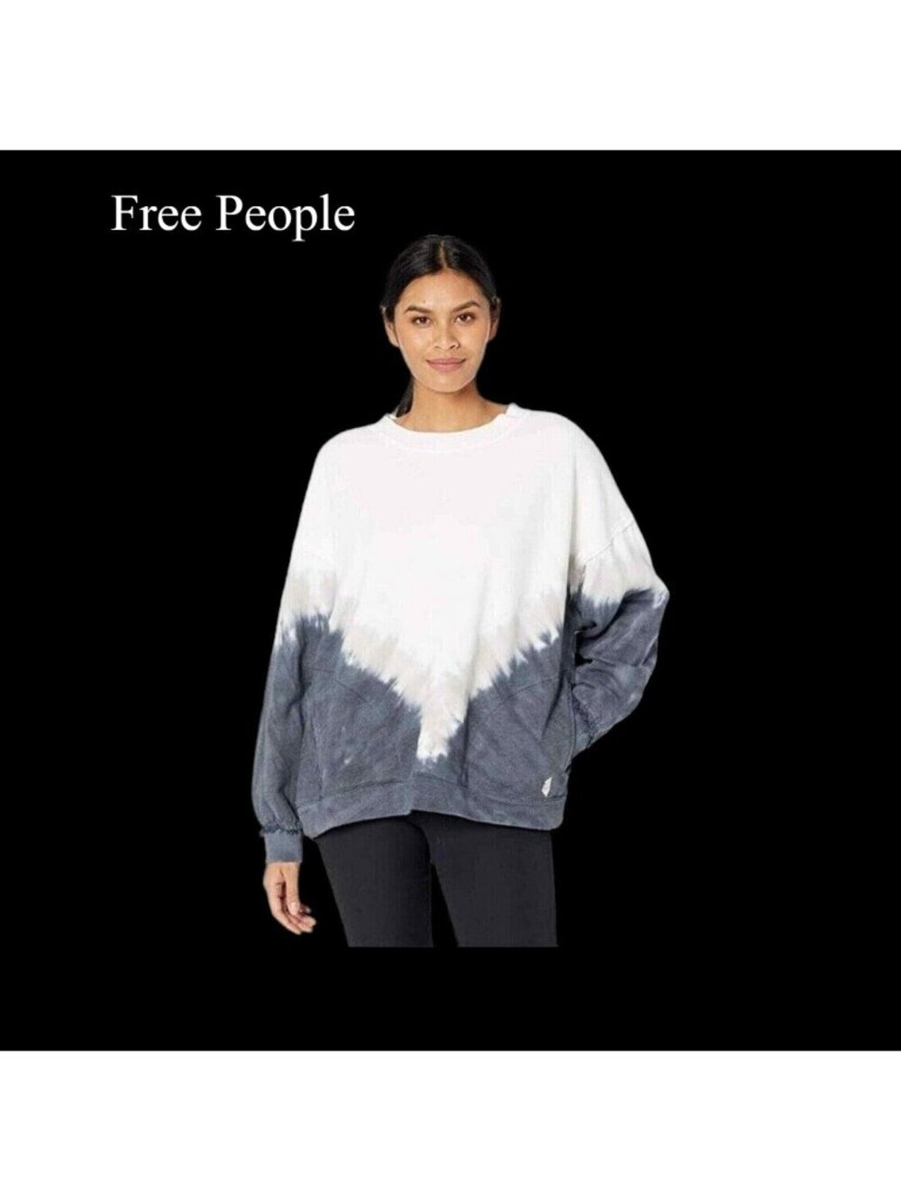 Free People Ombre Black Crew Sweatshirt - FP Movement White Combo, Size XS New